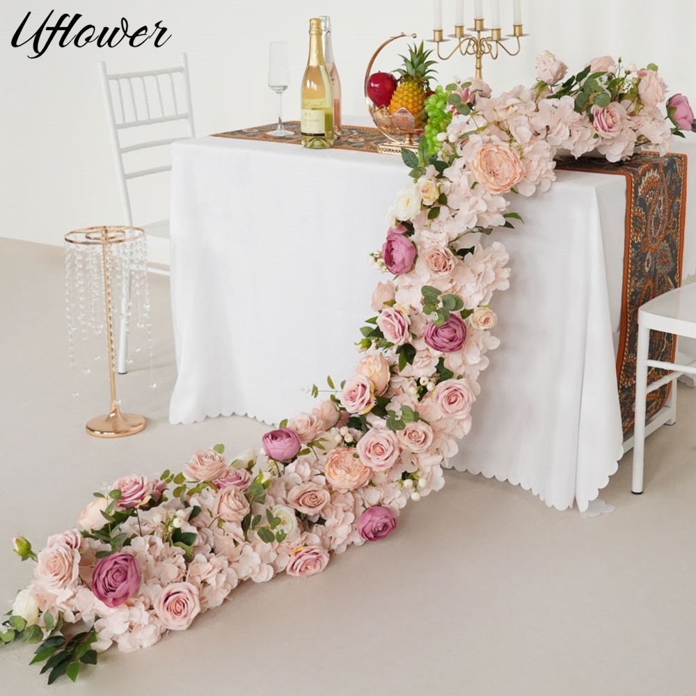 Flower Wall Panel - Uflower 200cm Roze Roos Hortensia Kunstbloem